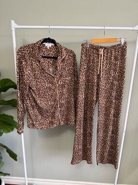 Jones New York Brown Pajama Set Leopard Print Size Medium
